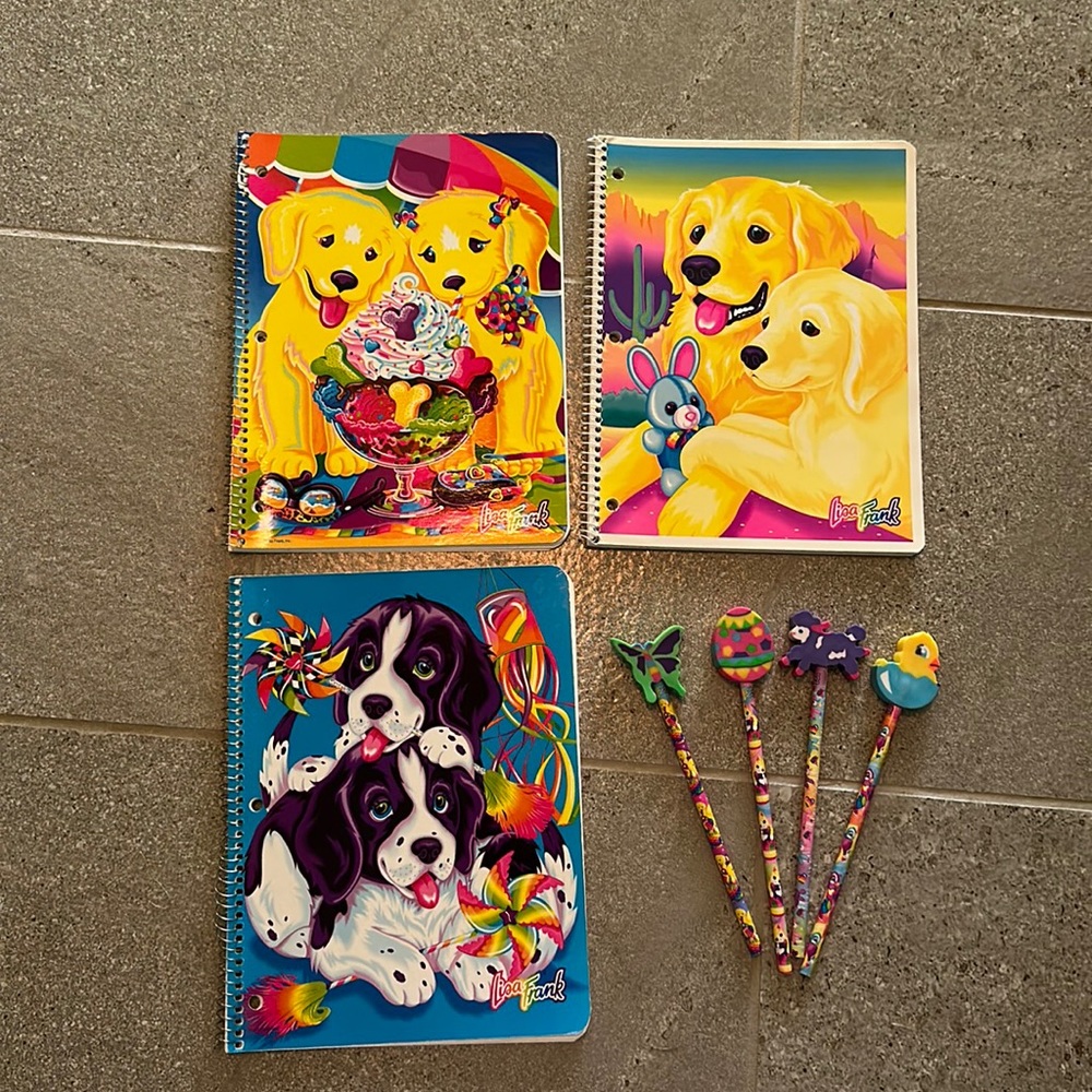 Lisa Frank bundle of notebooks and 4 pencils